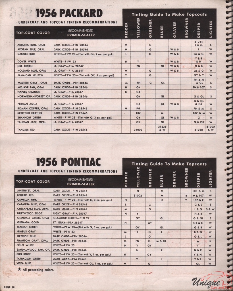 1956 General Motors Paint Charts Williams 8